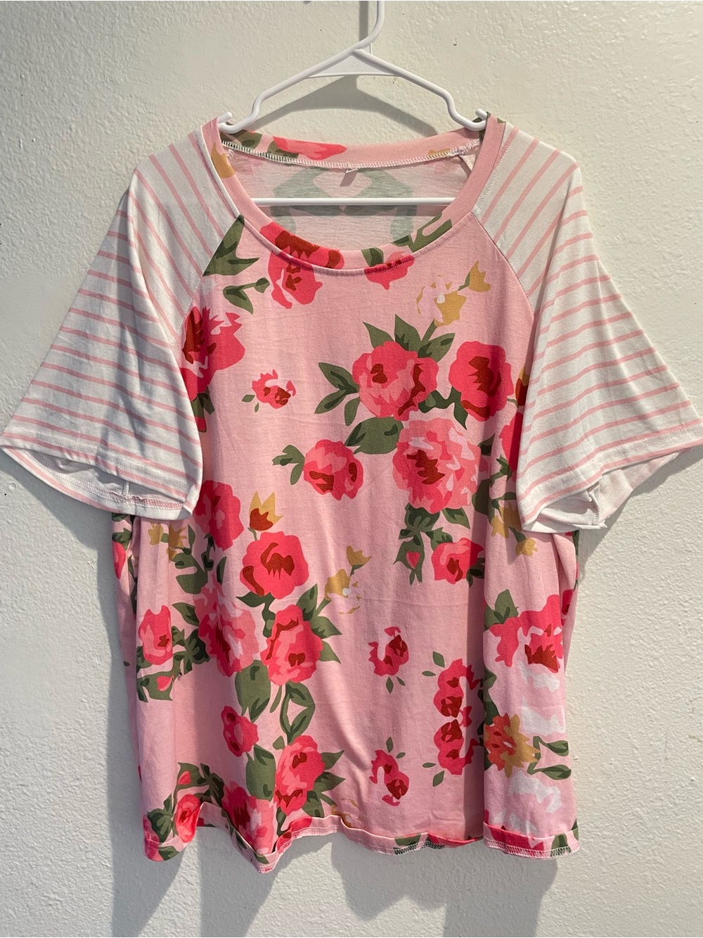 🌸 Boutique Floral & Stripes Mixed Print Raglan Tee • 2XL 🌸